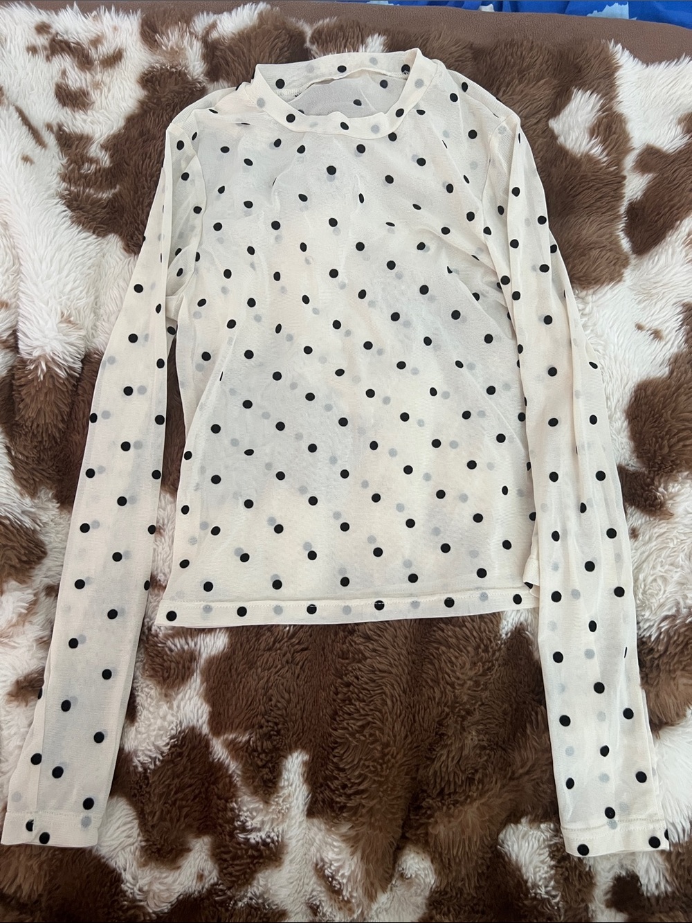 Sheer Polka Dot Long Sleeve Top - Ivory with Black Dots